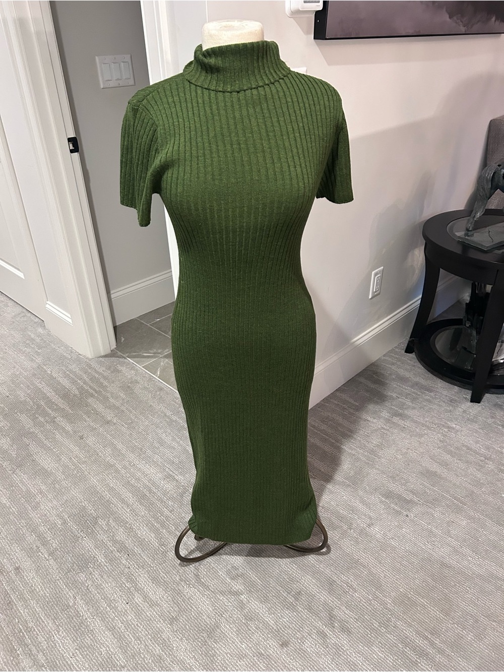 STAUD Olive Ribbed Turtleneck Maxi Dress
